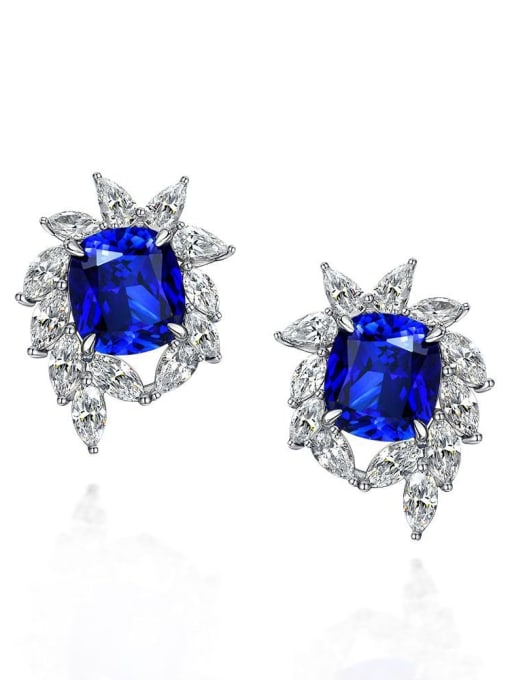 Blue [e 0625] 925 Sterling Silver High Carbon Diamond Geometric Luxury Stud Earring